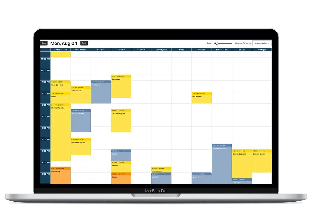 Operator dashboard, multi-venue schedule