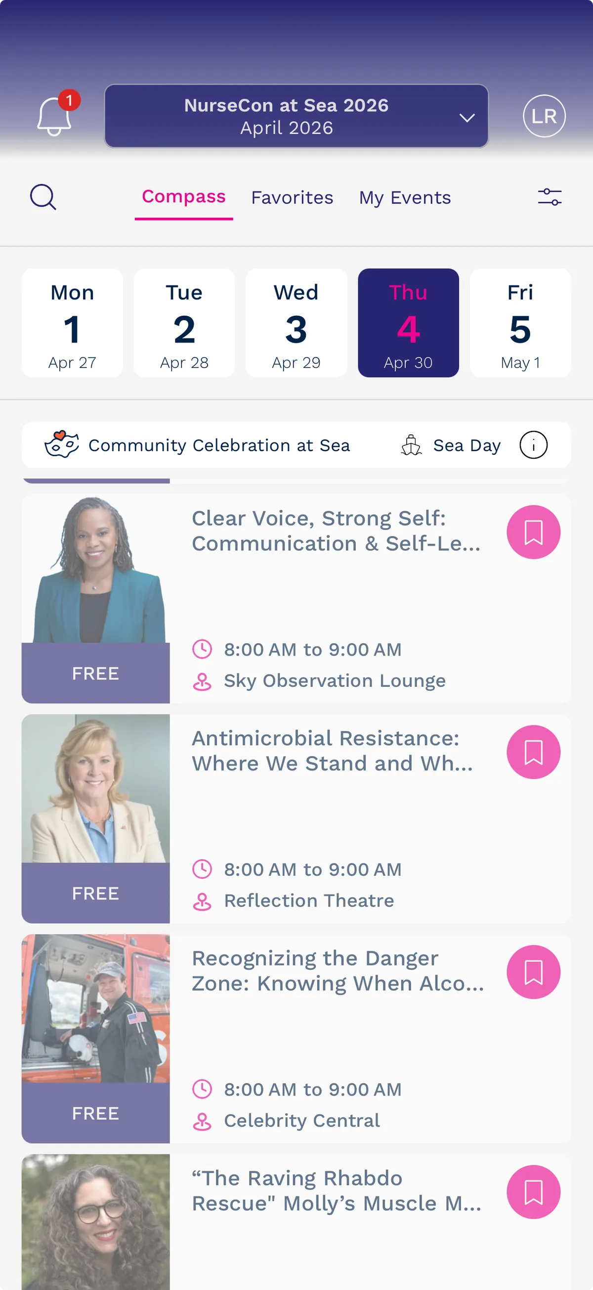 Daily compass schedule screen