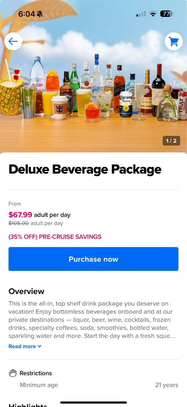 Paid events screen in the EventusOS guest app